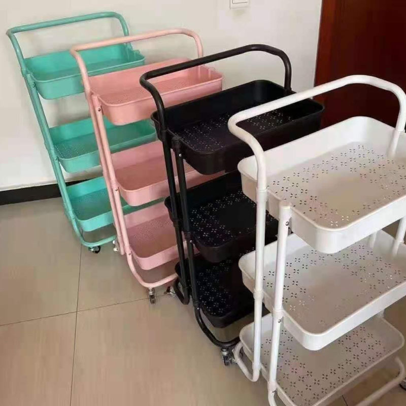 フロアマルチ層シングルハンドルモバイルトロリーシェルフ